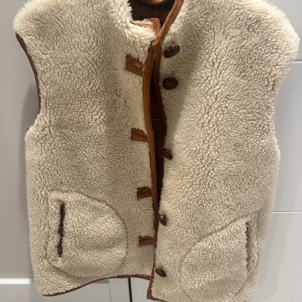 Mango Cream Shearling Vest with Burnt Orange Accents